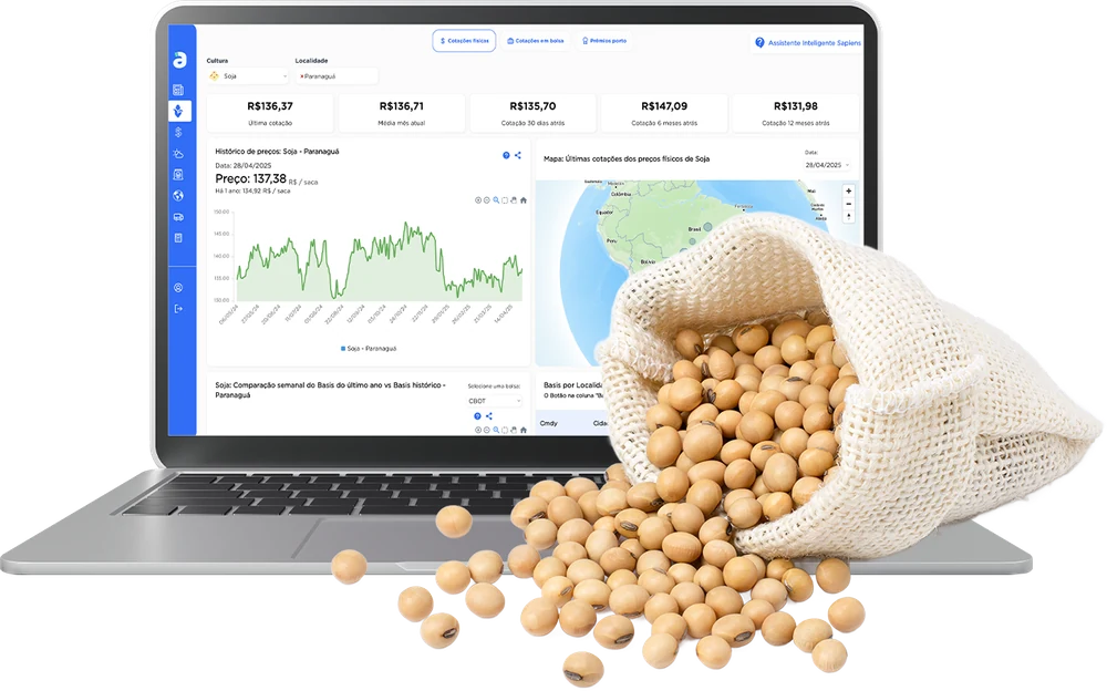 Agrosap Platform no Notebook com Soja